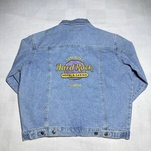 Hard Rock Hotel Casino Denim Trucker Jacket Mens L Seminole‎ Tampa Embroidered